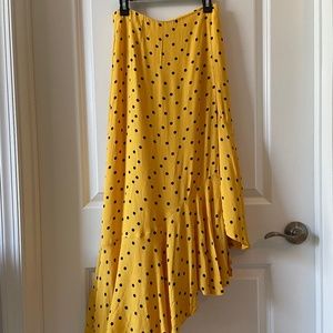 Topshop Yellow Polkadot Asymmetrical Midi Skirt